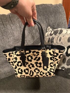 Coach Leopard-Print Mini Tote in Black and Cream